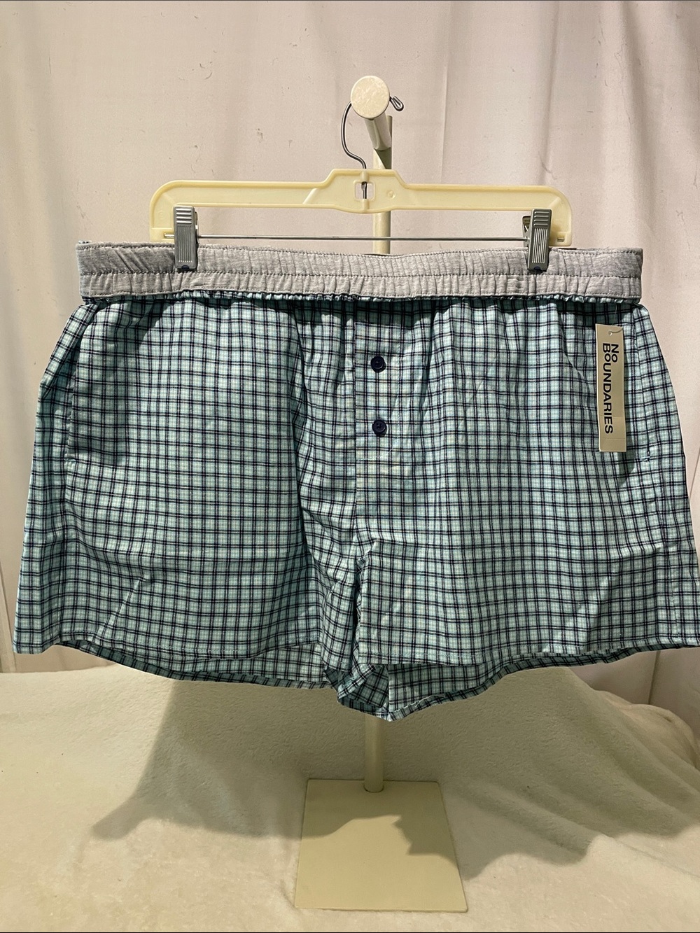 No Boundaries Women’s Checked Boxers - Droplet Blue & Gray